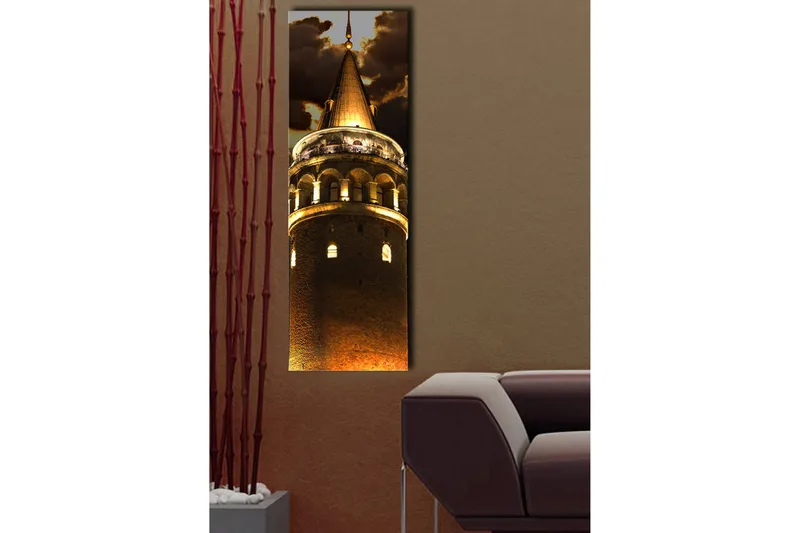 Lerretsbilde med LED-belysning 90x30 cm - Imponerende tårn med gulldetaljer - Gull / Brun - Innredning - Bilder & kunst - Lerretsbilder