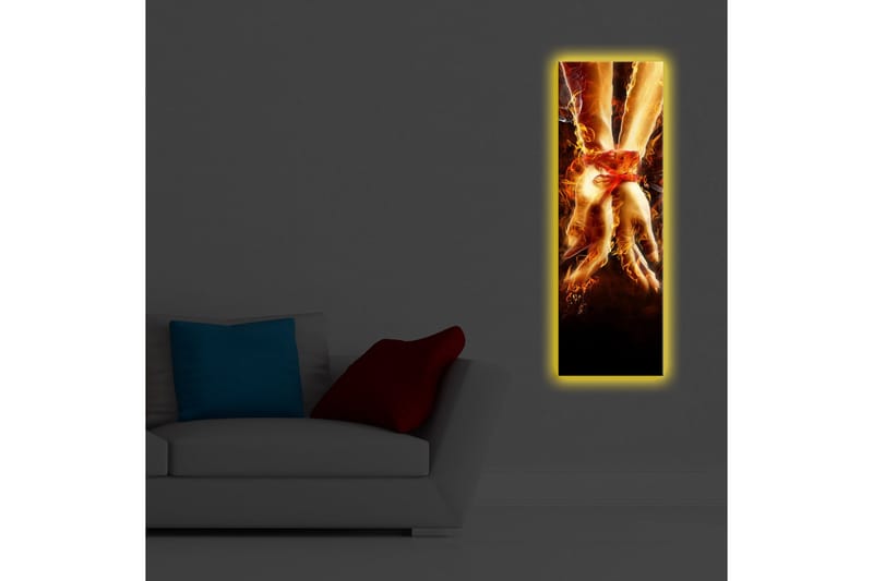 Lerretsbilde med LED-belysning 90x30 cm - Sammenflettede hender omgitt av ild og lys - Rød / Oransje / Svart - Innredning - Bilder & kunst - Lerretsbilder