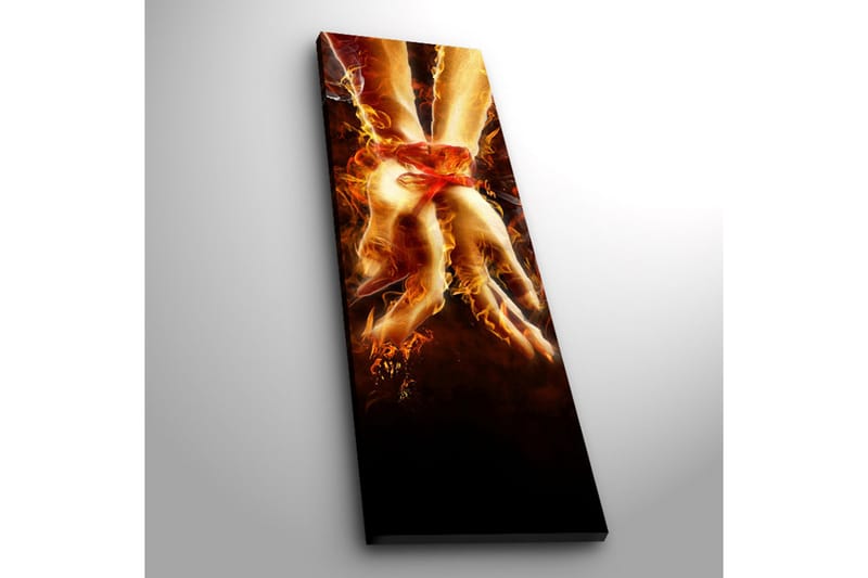 Lerretsbilde med LED-belysning 90x30 cm - Sammenflettede hender omgitt av ild og lys - Rød / Oransje / Svart - Innredning - Bilder & kunst - Lerretsbilder