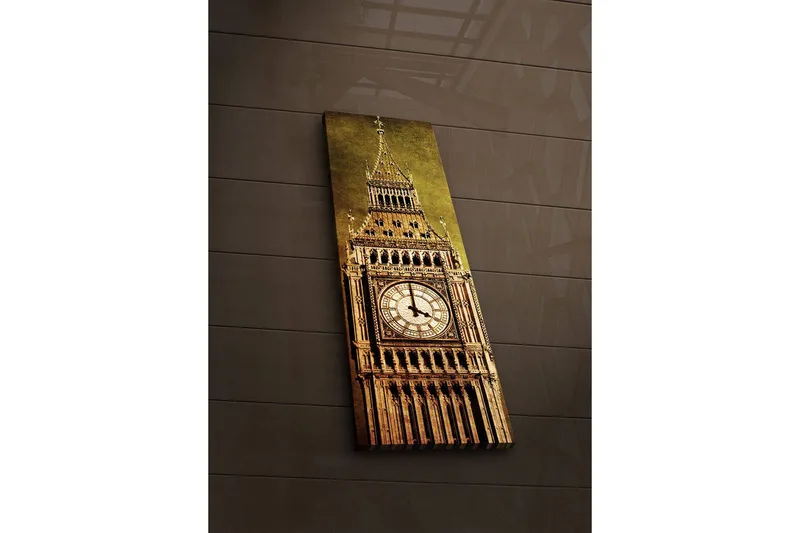 Lerretsbilde med LED-belysning 90x30 cm - Storslått klokketårn med detaljert arkitektur, Gull / Brun / Beige