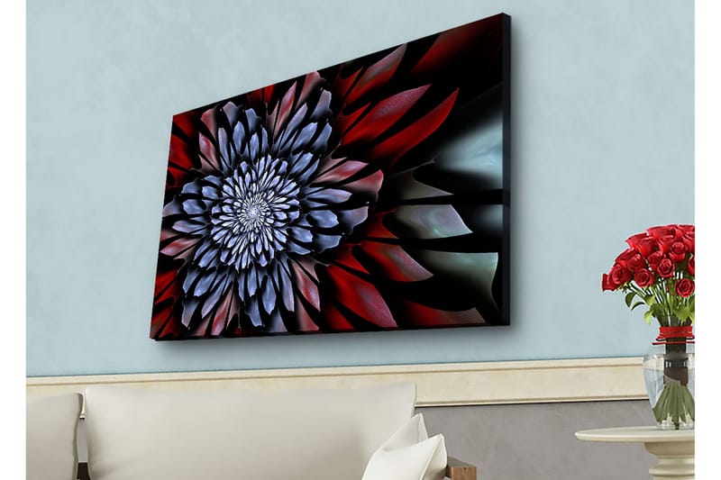 Lerretsbilde med LED-belysning - Abstrakt blomst med dype farger - Mørk blå / Rød / Svart - Innredning - Bilder & kunst - Lerretsbilder
