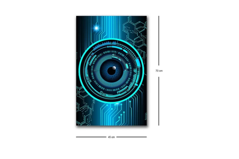 Lerretsbilde med LED-belysning - Abstrakt komposisjon med sirkulære mønstre og teknologiske elementer - Mørk blå / Turkis / Svart - Innredning - Bilder & kunst - Lerretsbilder