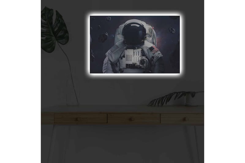 Lerretsbilde med LED-belysning - Astronaut i rommet omgitt av asteroider - Mørk blå / Grå / Svart - Innredning - Bilder & kunst - Lerretsbilder