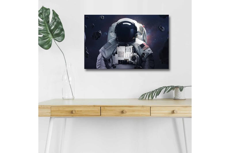 Lerretsbilde med LED-belysning - Astronaut i rommet omgitt av asteroider - Mørk blå / Grå / Svart - Innredning - Bilder & kunst - Lerretsbilder