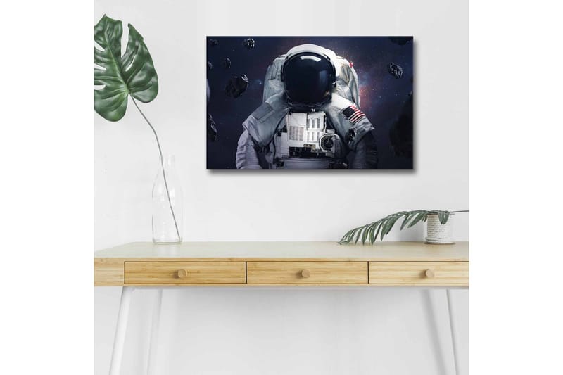 Lerretsbilde med LED-belysning - Astronaut i rommet omgitt av asteroider - Mørk blå / Grå / Svart - Innredning - Bilder & kunst - Lerretsbilder