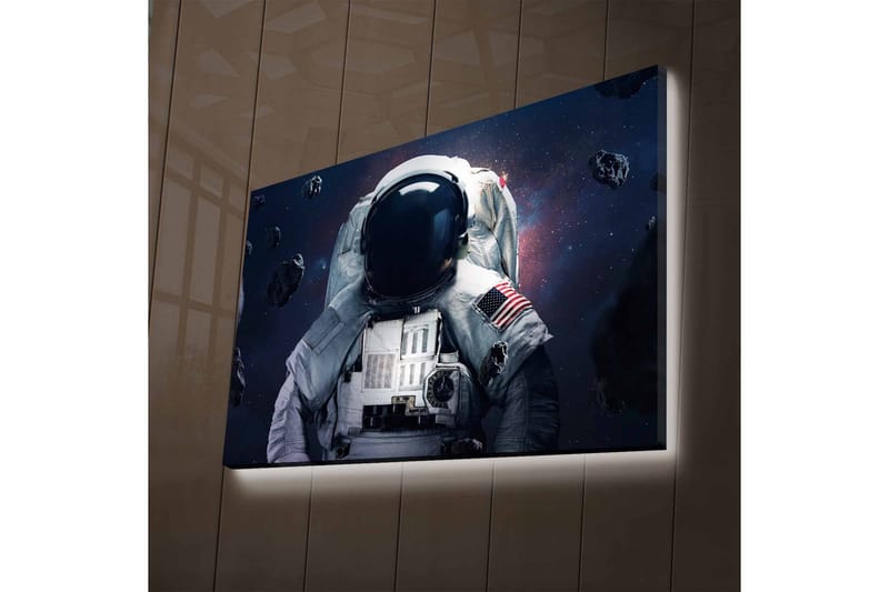 Lerretsbilde med LED-belysning - Astronaut i rommet omgitt av asteroider - Mørk blå / Grå / Svart - Innredning - Bilder & kunst - Lerretsbilder