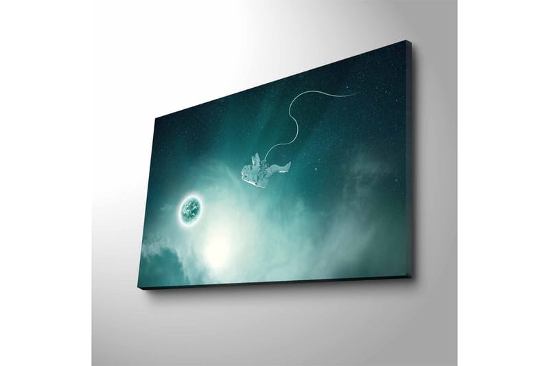 Lerretsbilde med LED-belysning - Astronaut som svever i rommet med en planet i bakgrunnen - Mørk blå / Grønn / Hvit - Innredning - Bilder & kunst - Lerretsbilder
