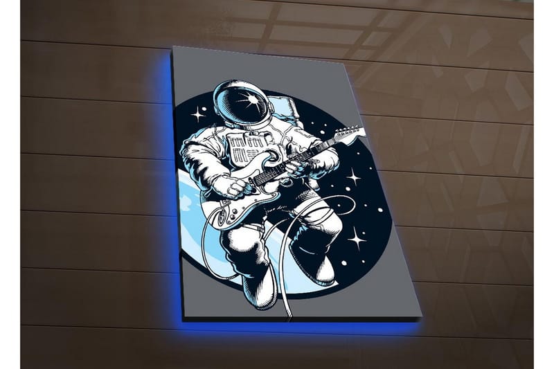 Lerretsbilde med LED-belysning - Astronaut spiller gitar i rommet - Mørk blå / Hvit / Grå - Innredning - Bilder & kunst - Lerretsbilder