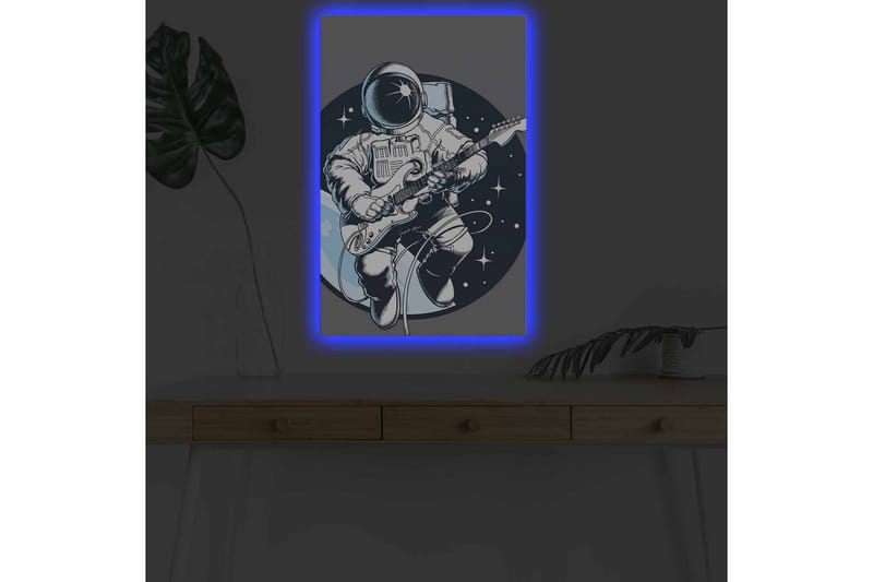 Lerretsbilde med LED-belysning - Astronaut spiller gitar i rommet - Mørk blå / Hvit / Grå - Innredning - Bilder & kunst - Lerretsbilder