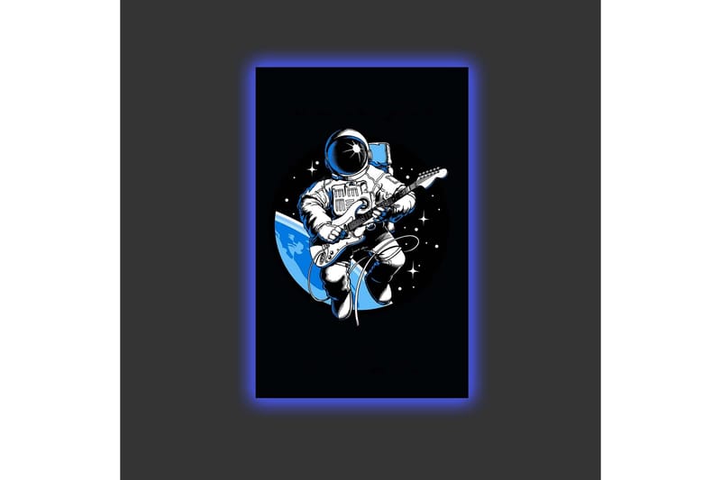 Lerretsbilde med LED-belysning - Astronaut spiller gitar i rommet - Svart / Blå / Hvit - Innredning - Bilder & kunst - Lerretsbilder