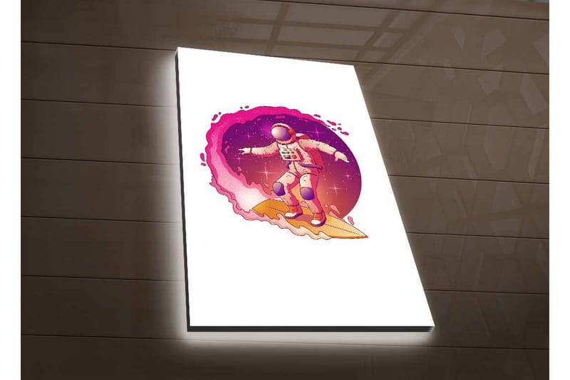 Lerretsbilde med LED-belysning - Astronaut surfer gjennom rommet - Rosa / Lilla / Beige - Innredning - Bilder & kunst - Lerretsbilder