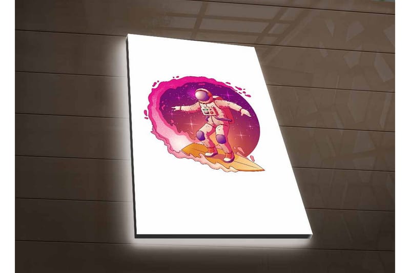 Lerretsbilde med LED-belysning - Astronaut surfer gjennom rommet - Rosa / Lilla / Beige - Innredning - Bilder & kunst - Lerretsbilder