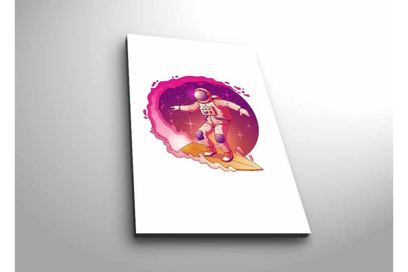 Lerretsbilde med LED-belysning - Astronaut surfer gjennom rommet, Rosa / Lilla / Beige