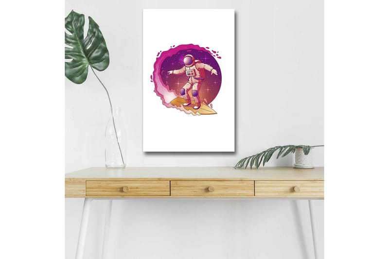 Lerretsbilde med LED-belysning - Astronaut surfer gjennom rommet - Rosa / Lilla / Beige - Innredning - Bilder & kunst - Lerretsbilder