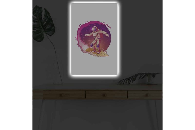 Lerretsbilde med LED-belysning - Astronaut surfer gjennom rommet - Rosa / Lilla / Beige - Innredning - Bilder & kunst - Lerretsbilder