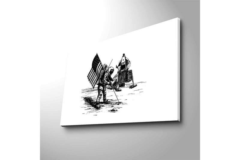 Lerretsbilde med LED-belysning - Astronaut planter et flagg på månens overflate - Svart / Hvit - Innredning - Bilder & kunst - Lerretsbilder