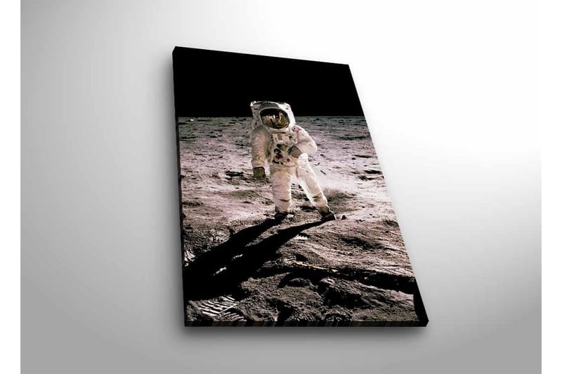 Lerretsbilde med LED-belysning - Astronaut på månens overflate - Svart / Grå / Hvit - Innredning - Bilder & kunst - Lerretsbilder