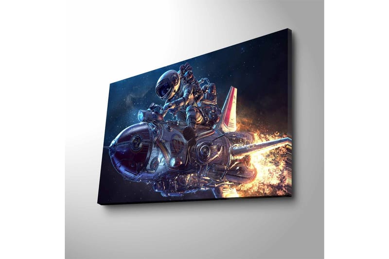 Lerretsbilde med LED-belysning - Astronaut på en futuristisk rakett i rommet - Mørk blå / Sølv / Oransje - Innredning - Bilder & kunst - Lerretsbilder