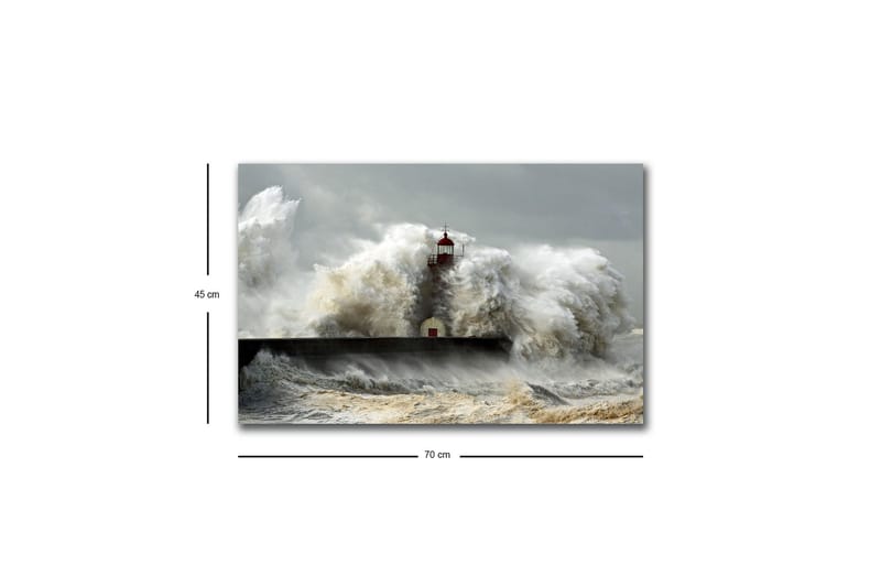 Lerretsbilde med LED-belysning - Bølger som slår mot et fyrtårn i stormvær - Grå / Hvit / Brun - Innredning - Bilder & kunst - Lerretsbilder