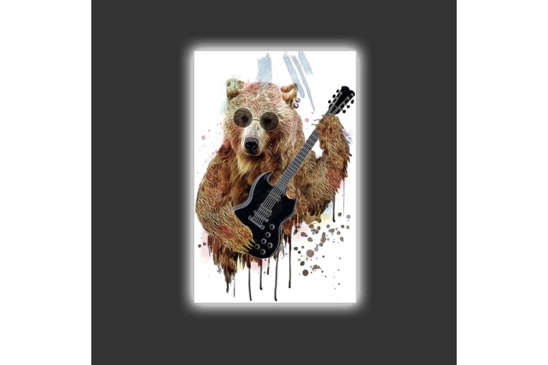 Lerretsbilde med LED-belysning - Bjørn som spiller elektrisk gitar med solbriller - Brun / Svart / Beige - Innredning - Bilder & kunst - Lerretsbilder