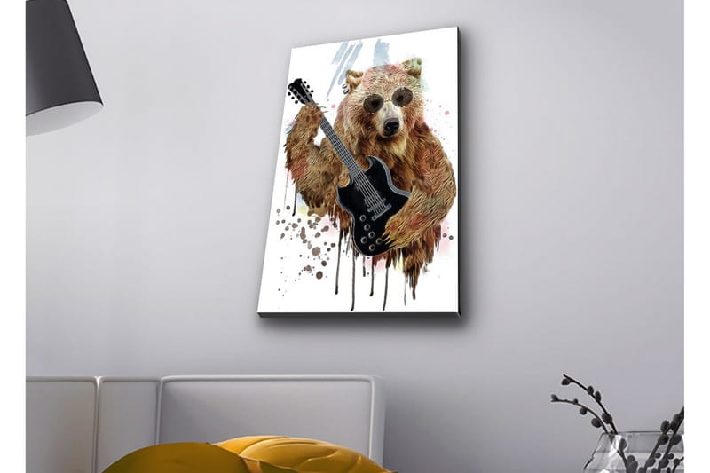 Lerretsbilde med LED-belysning - Bjørn som spiller elektrisk gitar med solbriller - Brun / Svart / Beige - Innredning - Bilder & kunst - Lerretsbilder