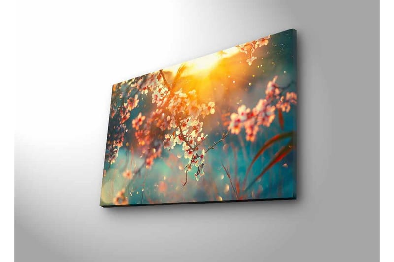 Lerretsbilde med LED-belysning - Blomstrende grener i mykt lys - Rosa / Blå / Gull - Innredning - Bilder & kunst - Lerretsbilder