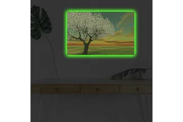 Lerretsbilde med LED-belysning - Blomstrende trær ved solnedgang - Grønn / Hvit / Oransje - Innredning - Bilder & kunst - Lerretsbilder
