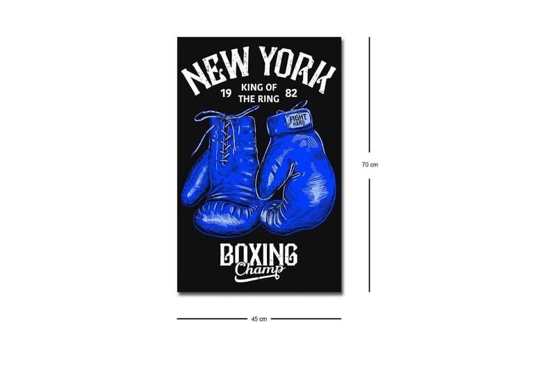 Lerretsbilde med LED-belysning - Boksehansker med tekst og grafiske detaljer - Blå / Svart - Innredning - Bilder & kunst - Lerretsbilder