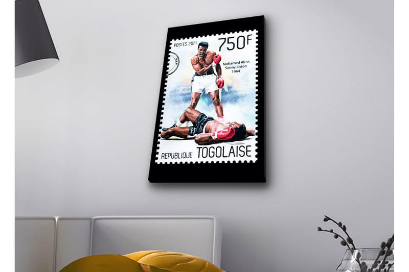 Lerretsbilde med LED-belysning - Boksekamp mellom to kjente boksere, Rød / Svart / Hvit