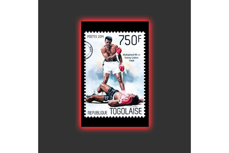 Lerretsbilde med LED-belysning - Boksekamp mellom to kjente boksere - Rød / Svart / Hvit - Innredning - Bilder & kunst - Lerretsbilder