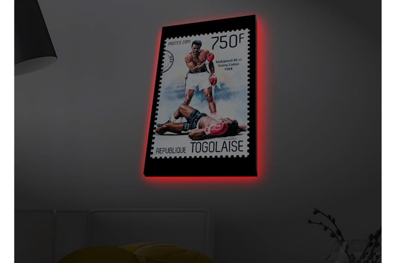Lerretsbilde med LED-belysning - Boksekamp mellom to kjente boksere - Rød / Svart / Hvit - Innredning - Bilder & kunst - Lerretsbilder