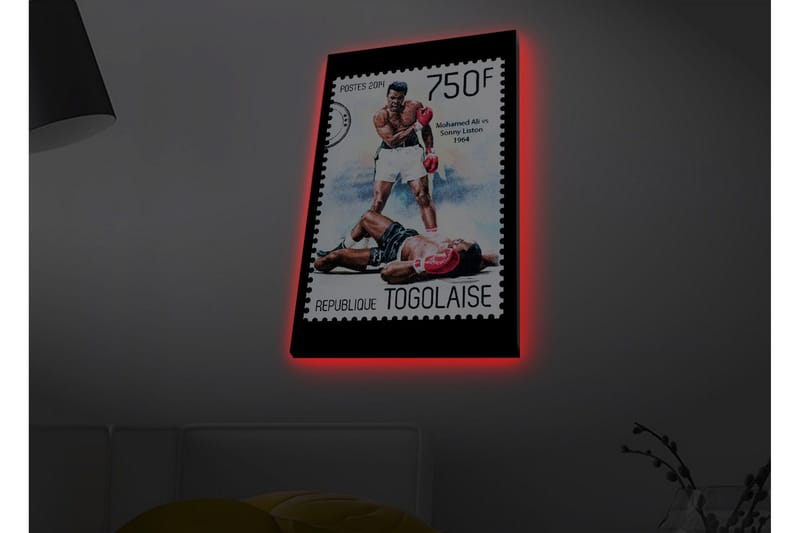 Lerretsbilde med LED-belysning - Boksekamp mellom to kjente boksere - Rød / Svart / Hvit - Innredning - Bilder & kunst - Lerretsbilder
