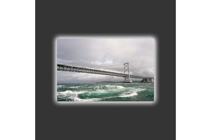 Lerretsbilde med LED-belysning - Bro over stormfullt hav med mørke skyer i bakgrunnen - Mørkegrå / Turkis / Hvit - Innredning - Bilder & kunst - Lerretsbilder
