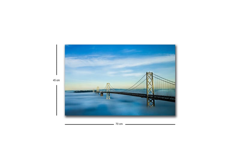Lerretsbilde med LED-belysning - Bro over tåkete vannflate med klar himmel - Blå / Grå / Hvit - Innredning - Bilder & kunst - Lerretsbilder
