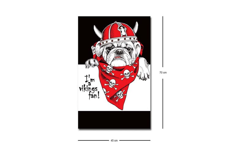 Lerretsbilde med LED-belysning - Bulldog i vikinghjelm med rød bandana og hodeskaller - Rød / Svart / Hvit - Innredning - Bilder & kunst - Lerretsbilder