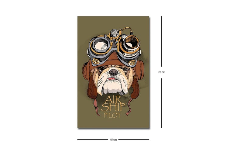 Lerretsbilde med LED-belysning - Bulldog i pilotutstyr med beskyttelsesbriller - Grønn / Brun / Hvit - Innredning - Bilder & kunst - Lerretsbilder
