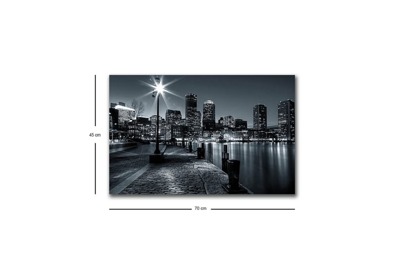 Lerretsbilde med LED-belysning - Bylandskap i svart-hvitt med refleksjoner i vannet - Svart / Grå - Innredning - Bilder & kunst - Lerretsbilder