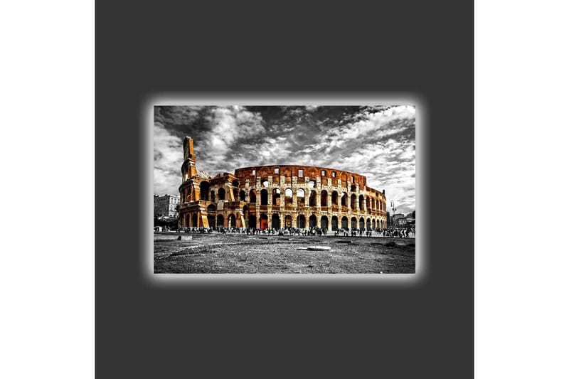 Lerretsbilde med LED-belysning - Colosseum i svart-hvitt med innslag av oransje og rødt - Svart / Oransje / Rød - Innredning - Bilder & kunst - Lerretsbilder