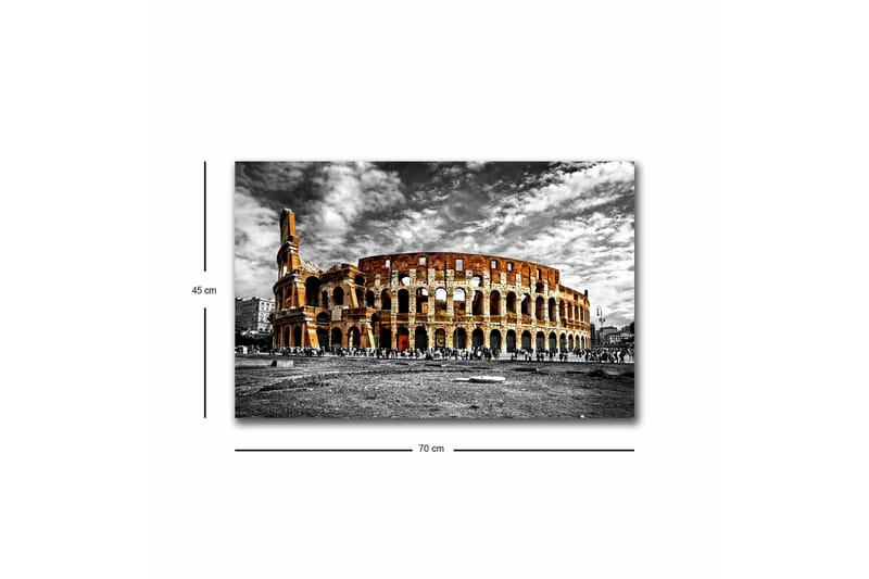 Lerretsbilde med LED-belysning - Colosseum i svart-hvitt med innslag av oransje og rødt - Svart / Oransje / Rød - Innredning - Bilder & kunst - Lerretsbilder