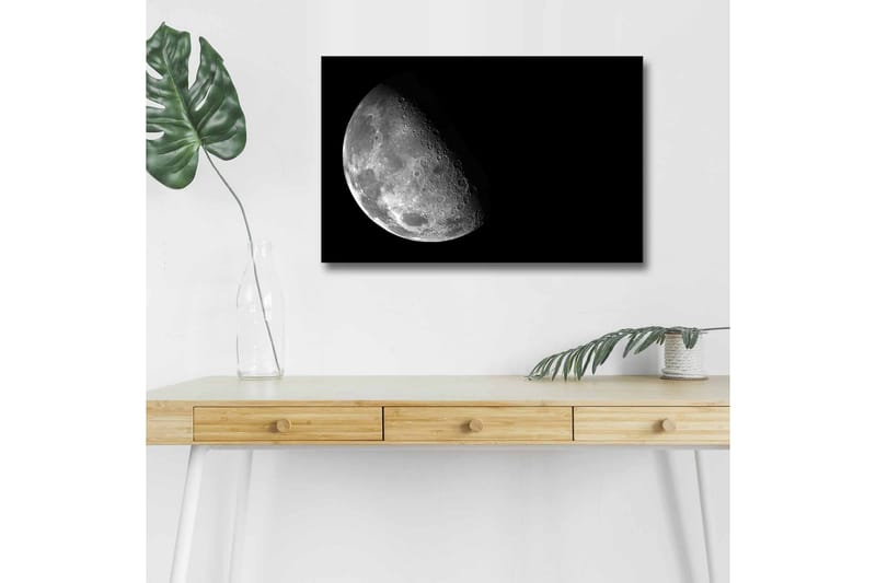 Lerretsbilde med LED-belysning - Detaljert overflate av månen mot svart bakgrunn - Grå / Svart - Innredning - Bilder & kunst - Lerretsbilder