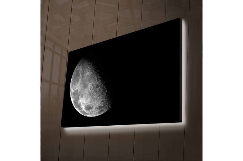 Lerretsbilde med LED-belysning - Detaljert overflate av månen mot svart bakgrunn - Grå / Svart - Innredning - Bilder & kunst - Lerretsbilder