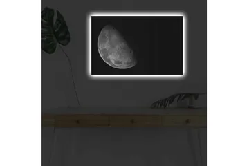 Lerretsbilde med LED-belysning - Detaljert overflate av månen mot svart bakgrunn - Grå / Svart - Innredning - Bilder & kunst - Lerretsbilder