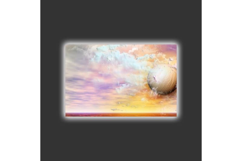 Lerretsbilde med LED-belysning - Drømmeaktig landskap med en stor planet og fargerike skyer - Lilla / Oransje / Beige - Innredning - Bilder & kunst - Lerretsbilder