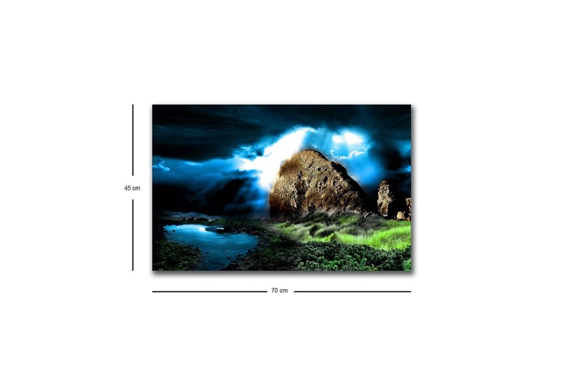 Lerretsbilde med LED-belysning - Dramatisk landskap med klipper og stormfulle skyer - Mørk blå / Grønn / Svart - Innredning - Bilder & kunst - Lerretsbilder