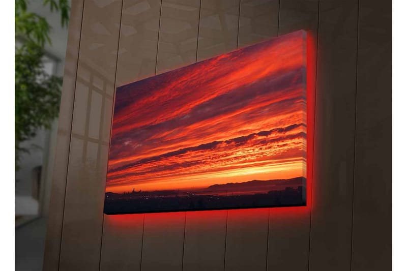 Lerretsbilde med LED-belysning - Dramatisk solnedgang med intense farger - Rød / Oransje / Lilla - Innredning - Bilder & kunst - Lerretsbilder