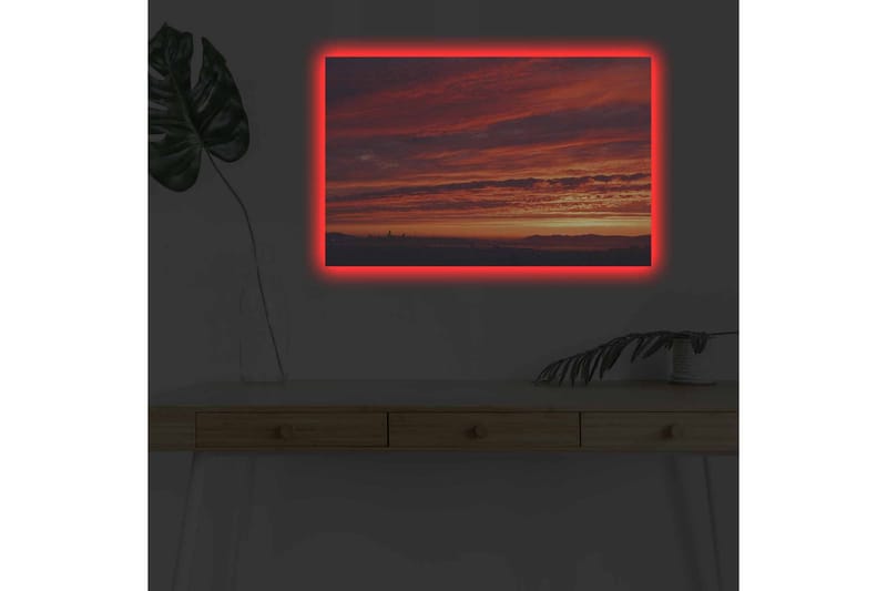 Lerretsbilde med LED-belysning - Dramatisk solnedgang med intense farger - Rød / Oransje / Lilla - Innredning - Bilder & kunst - Lerretsbilder