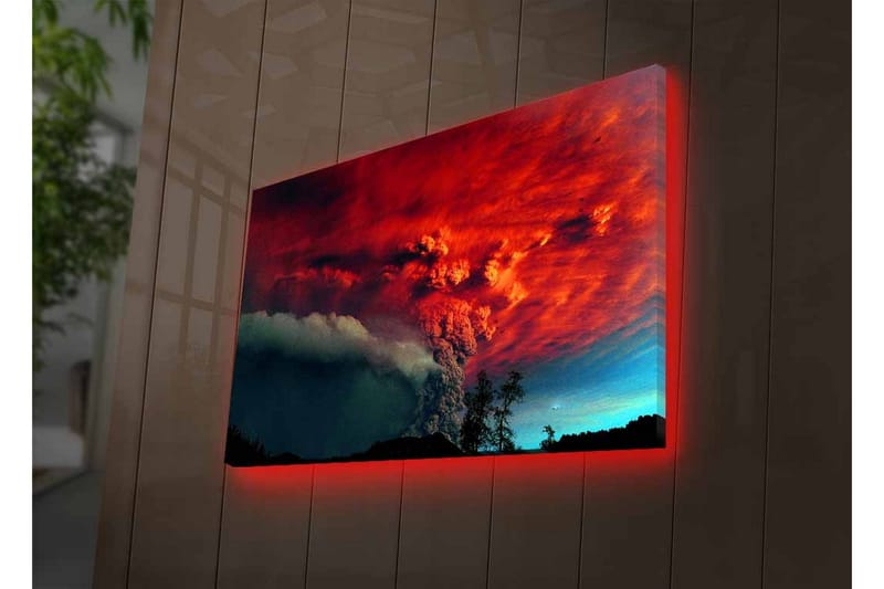 Lerretsbilde med LED-belysning - Dramatisk vulkanutbrudd med intense farger på himmelen - Rød / Svart / Blå - Innredning - Bilder & kunst - Lerretsbilder