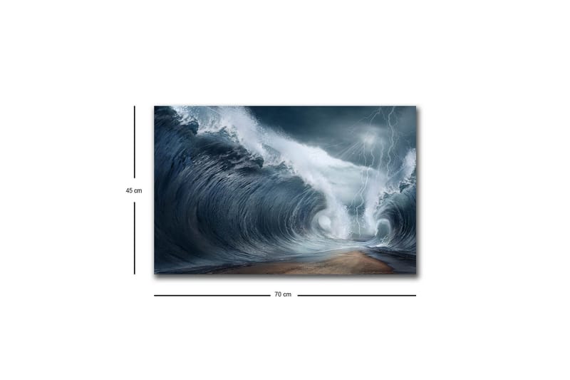Lerretsbilde med LED-belysning - Dramatiske bølger i stormfullt hav - Mørk blå / Grå / Hvit - Innredning - Bilder & kunst - Lerretsbilder