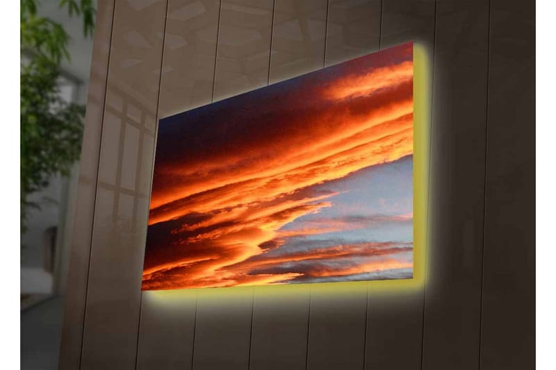 Lerretsbilde med LED-belysning - Dramatiske skyer i varme oransje og røde nyanser - Oransje / Rød / Blå - Innredning - Bilder & kunst - Lerretsbilder
