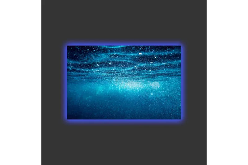 Lerretsbilde med LED-belysning - Dypblått sjølandskap med lysrefleksjoner - Mørk blå / Turkis - Innredning - Bilder & kunst - Lerretsbilder
